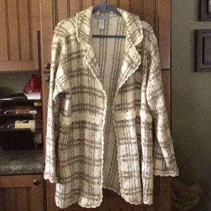 (Marked Down) Tan/Khaki Plaid Open Front Tunic Sweater